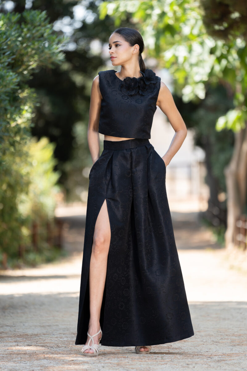 CONJ.TOP Y FALDA DE JAQUARD LISO