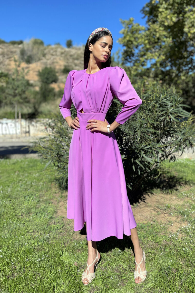 VESTIDO MIDI MANGA ABULLONADA