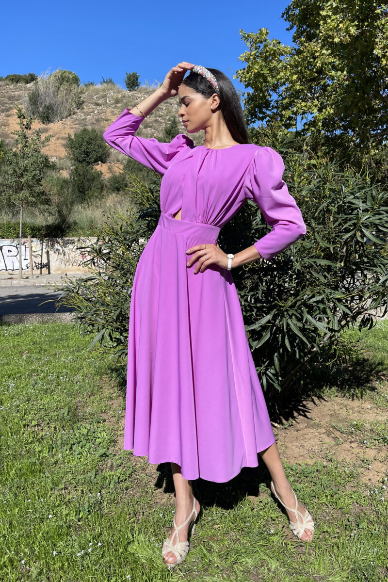 VESTIDO MIDI MANGA ABULLONADA