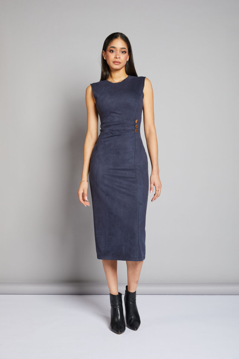 VESTIDO LARGO PLIEGUES Y BOTONES